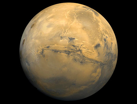 Image of the planet Mars created by the U.S. Geological Survey from a number of smaller images taken by the Viking orbiters