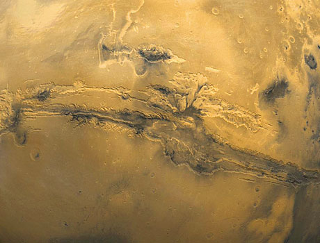 Close-up image of the Valles Marineris canyon on Mars