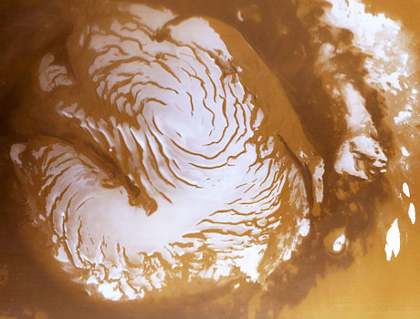 Close-up image of the north polar ice cap on Mars taken by the Mars Global Surveyor spacecraft 