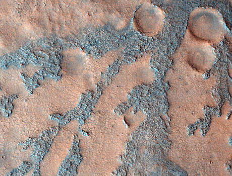 Image from NASA's Mars Reconnaissance Orbiter showing dark branching features on the floor of the Antoniadi crater on Mars