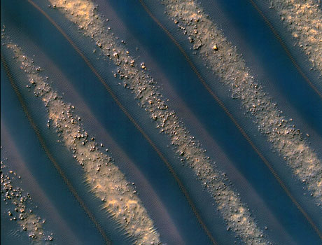Image taken by NASA's Mars Reconnaissance Orbiter showing sand dunes on the surface of Mars