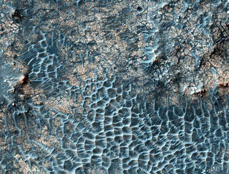 Image from the Mars Reconnaissance Orbiter showing deposits of chlorides on the surface of Mars