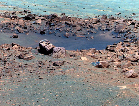 Image captured by the Mars rover Opportunity showing a feature nicknamed "Chocolate Hills" on Mars