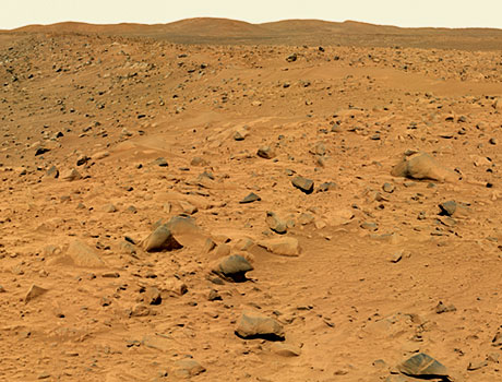 Image showing a range of hills in the distance nicknamed the Columbia Hills on Mars