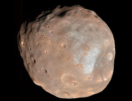 Image from NASA's Mars Reconnaissance Orbiter showing one of the best views ever obtained of Mars' tiny moon Phobos