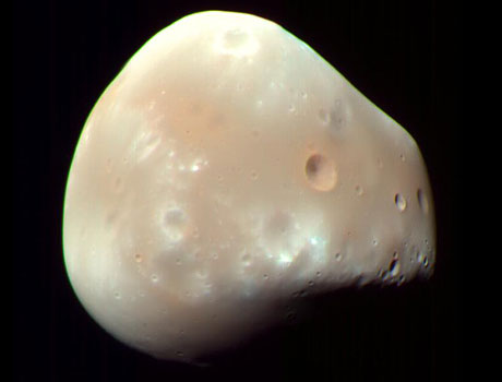Image from the Mars Reconnaissance Orbiter showing Mars' small moon, Deimos