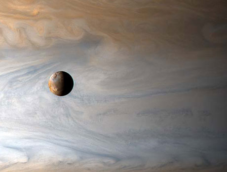 Image of Jupiter's volcanic moon Io in orbit around the giant planet