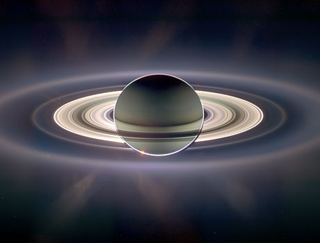 Image of Saturn and its rings captured by NASA's Cassini spacecraft as is passed behind the planet