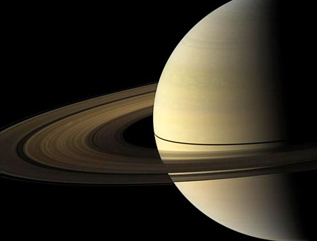 Image of the planet Saturn taken by the Cassini spacecraft in 2009 during the planet's equinox