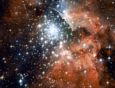 Hubble Space Telescope image of young stars nestled within the giant nebula NGC 3603