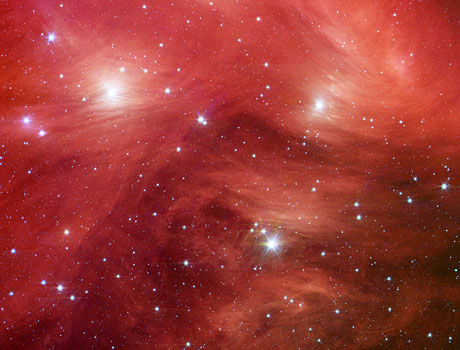 Spitzer Space Telescope image of Pleiades star cluster in infrared light