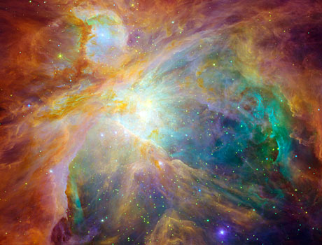 Spitzer and Hubble Space Telescope composite image of the heart of the Orion Nebula