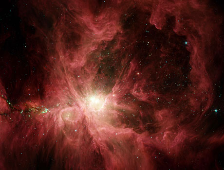 Spitzer Space Telescope image of a nebula in the constellation Orion