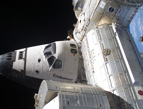 STS-127 image of Space Shuttle Endeavour docked at the International Space Station (ISS)