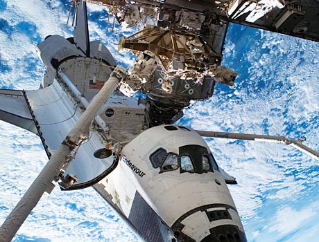 STS-118 image of Space Shuttle Endeavour docked at the International Space Station (ISS)