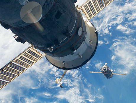 ISS image of the Soyuz TMA-17 spacecraft approaching the International Space Station